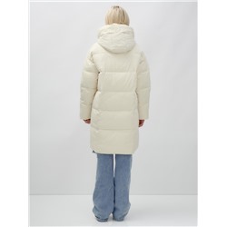 Куртка зимняя женская с капюшоном удлиненная стеганная бежевого цвета 9638B