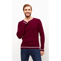 Пуловер с контрастной V-образной горловиной F221-15-3010 бордовый