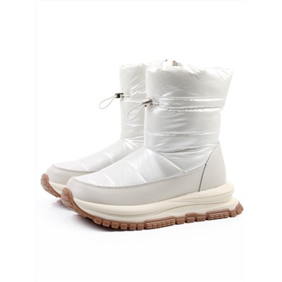 02-WA010-3M LT. BEIGE Сапоги "Дутики" зимние женские (натуральная кожа, курточная ткань, 100% шерсть)