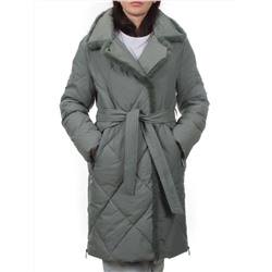309 GRAY/GREEN Пальто зимнее стеганое женское (200 гр. холлофайбер, натуральная норка)