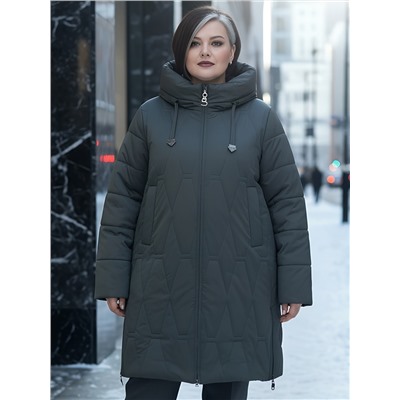 Пальто зимнее утепленное женское большого размера зеленого цвета 7699Z