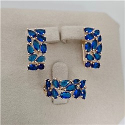 Комплект ювелирной бижутерии коллекция "Дубай" серьги и кольцо 20 р, покрытие позолота, вставка: фианиты, цвет: синий, арт.414.589-20