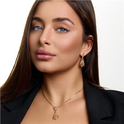 Комплект ювелирной бижутерии коллекция "Дубай" серьги и кулон, покрытие позолота, арт.414.673