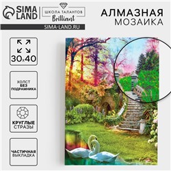 Алмазная мозаика с частичным заполнением на холсте «Лебеди», 30 х 40 см