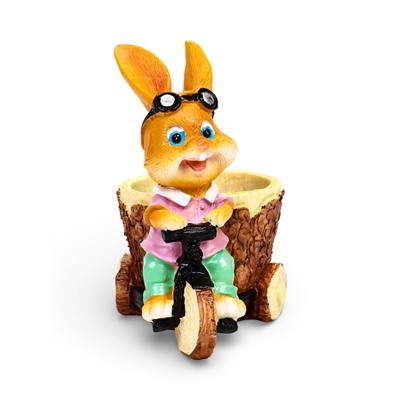 Декоративное кашпо для цветов «Зайка на велосипеде», 300 мл, 13×9×15 см, полистоун, Greengo