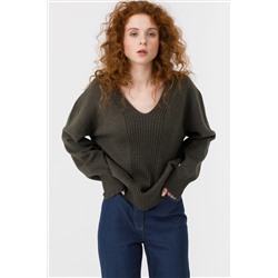 Джемпер вязаный тёмно-оливковый