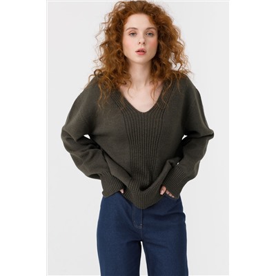 Джемпер вязаный тёмно-оливковый