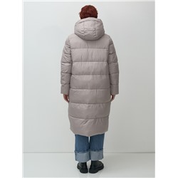 Пальто зимнее утепленное с капюшоном женское серого цвета 7623Sr