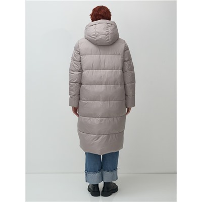 Пальто зимнее утепленное с капюшоном женское серого цвета 7623Sr