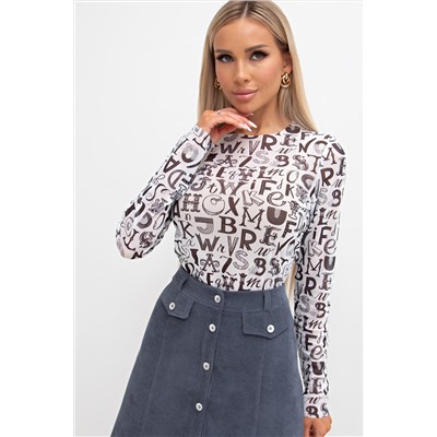 Белая блузка из сетки с принтом Эйва №3