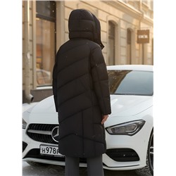 Пальто зимнее утепленное с капюшоном женское черного цвета 7748Ch