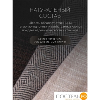 Prime Prive Плед АНДЕРС  беж/кор 150х200/10х2 см, 1 пр, 70% шерсть/30% хлопок, 350 гр/м2