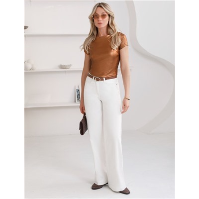 Футболка облегающая из хлопка в рубчик с вырезом лодочка с матовым покрытием металлик