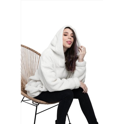 Толстовка женская из овечьей шерсти оверсайз HOT TREND (с капюшоном, цвет Ваниль) цвет БЕЛЫЙ