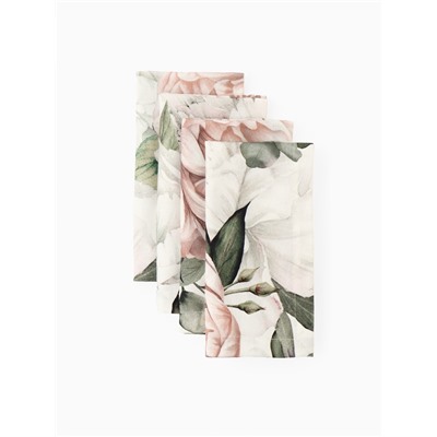 Набор салфеток с декоративными кольцами «Этель. Пионы» 40×40 см - 4 шт., 100% хлопок, саржа