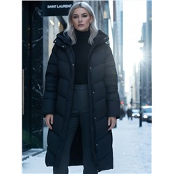 Пальто зимнее утепленное с капюшоном женское черного цвета 7623Ch