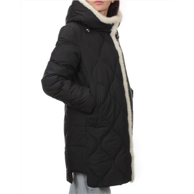 310 BLACK/WHITE Пальто зимнее стеганое женское (200 гр. холлофайбер, натуральная норка)