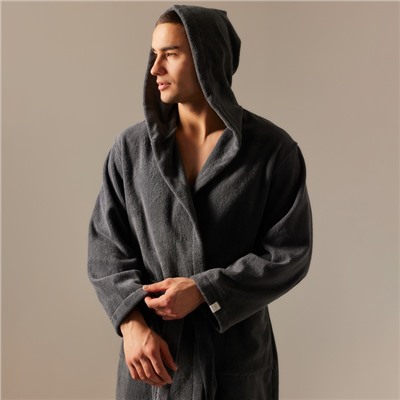 Халат махровый с капюшоном мужской SL HOME: Basic «Гри Сандре», размер M, хлопок 100%, тёмно-серый