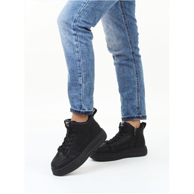 01-A324-4B BLACK Ботинки демисезонные женские (натуральная кожа)