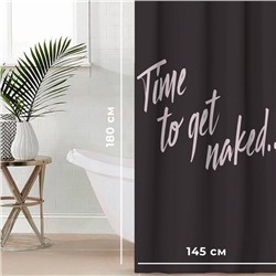 Штора для ванной водоотталкивающая Этель «Time to get naked», 145×180 см, цвет чёрный, ткань оксфорд, 210гр/м2