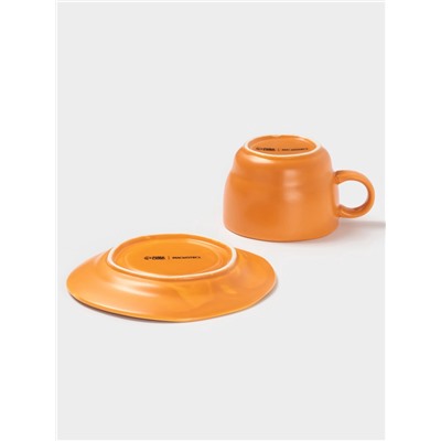 Чайная пара Magistro Potter, 2 предмета: чашка 250 мл, блюдце d=15.3 см, фарфор, оранжевая