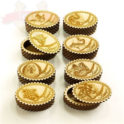 Шкатулка овальная резная из кедра (рис. в ассортименте)