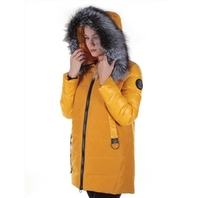 8186 YELLOW Пальто женское с натуральным мехом Jarius