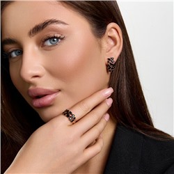 Комплект ювелирной бижутерии коллекция "Дубай" серьги и кольцо 20 р, покрытие позолота, вставка: фианиты, цвет: черный, арт.414.586-20