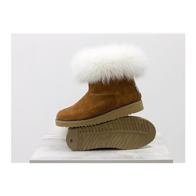 Женские ботиночки в стиле UGG из натуральной замши ярко-рыжего цвета и натурального шикарного меха песца, Зимняя коллекция от ТМ Джино Фиджини, Б-17113-10