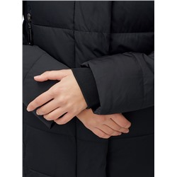 Пальто утепленное стеганное зимнее с капюшоном женское черного цвета 9606Ch