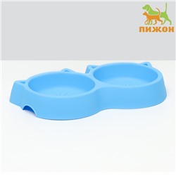 Миска двойная с прорезиненными ножками «Кошка» 25×13×3.5 см, синяя
