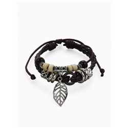 Браслет кожа «Лист» резной, 2 нити, цвет бело-коричневый, d=5 см