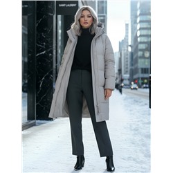 Пальто зимнее утепленное с капюшоном женское бежевого цвета 7618B