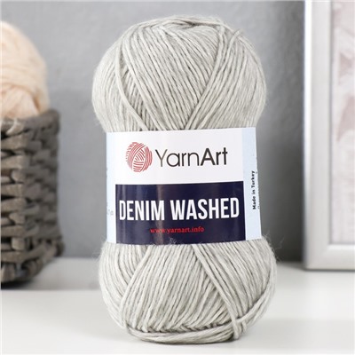 Пряжа для вязания спицами, крючком YarnArt, Denim Washed, 30% акрил, 70% хлопок, 130 м/50 г, (908 св. серый)