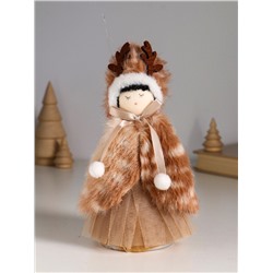 Интерьерная кукла текстильная «Девочка в меховой накидке, в шапке с рожками», 7×7×19 см