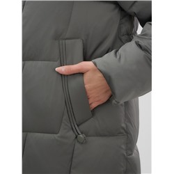 Пальто зимнее утепленное с мехом и капюшоном тренд темно-зеленого цвета 7630TZ