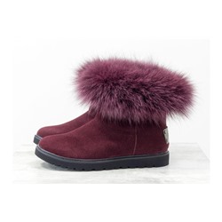 Женские сапоги в стиле UGG из натуральной замши цвета марсала и натурального шикарного меха песца, зимняя коллекция от Gino Figini, Б-17113-14