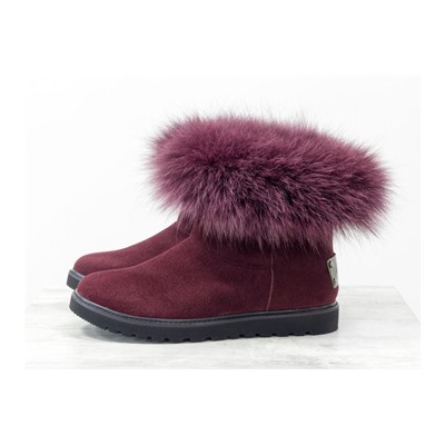 Женские сапоги в стиле UGG из натуральной замши цвета марсала и натурального шикарного меха песца, зимняя коллекция от Gino Figini, Б-17113-14