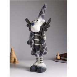 Интерьерная кукла текстильная «Лосиха в сером наряде, с лыжами», 14×12×45 см