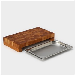 Доска разделочная деревянная торцевая Magistro, с металлической гастроемкостью, 30.5×16.5×5 см, в крафтовой коробке, дуб