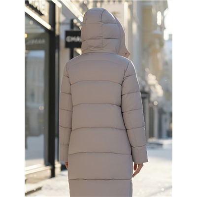 Пальто зимнее утепленное с капюшоном женское светло-коричневого цвета 7638SK