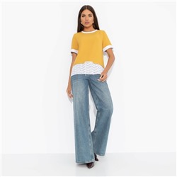 Футболка комбинированная с шитьём, Романтика с перчинкой (горчичная)