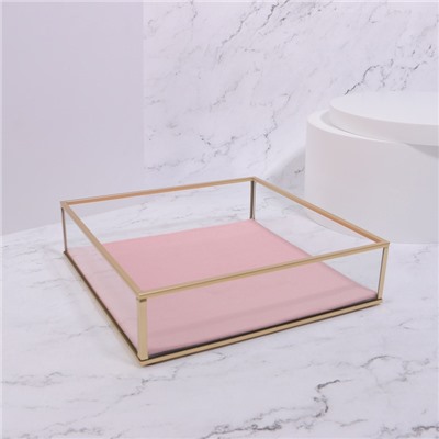 Органайзер для хранения «PINK RIPPLES», стеклянный, 1 секция, 20×20×5 см, прозрачный/медный/розовый