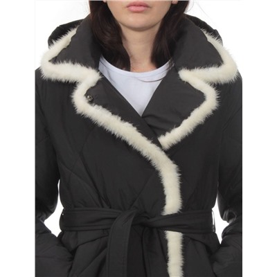 309 BLACK/WHITE Пальто зимнее стеганое женское (200 гр. холлофайбер, натуральная норка)