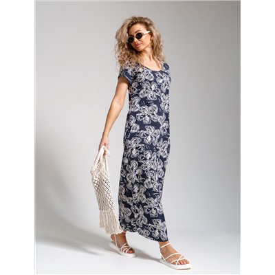 643 Платье "Цветы/т.синий"