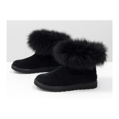 Женские ботиночки в стиле UGG из натуральной замши черного цвета и натурального шикарного меха песца, Коллекция Осень-Зима, Б-17113-03