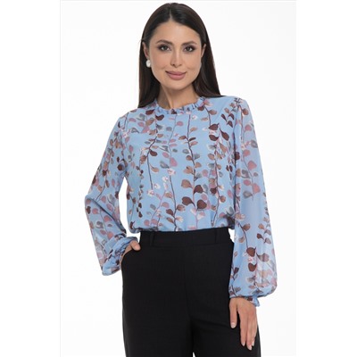 Блузка шифоновая голубая с принтом