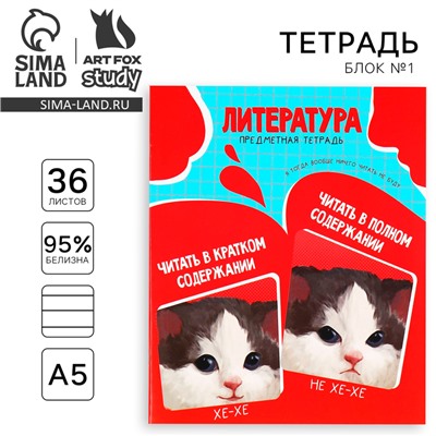 Тетрадь в линейку, предметная, 36 л., на скрепке, блок №1«Мемы. Литература»