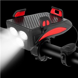Фонарь передний COMIRON "HOLDER" ABS, IPX5; 3*T6 LED 400lm 4800mAh USB индикатор заряда POWER BANK сигнал 130Дб крепление смартфона красный /уп 20/80/
