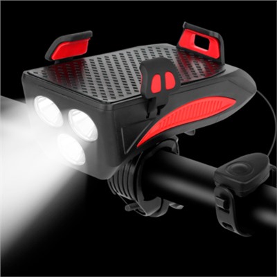 Фонарь передний COMIRON "HOLDER" ABS, IPX5; 3*T6 LED 400lm 4800mAh USB индикатор заряда POWER BANK сигнал 130Дб крепление смартфона красный /уп 20/80/